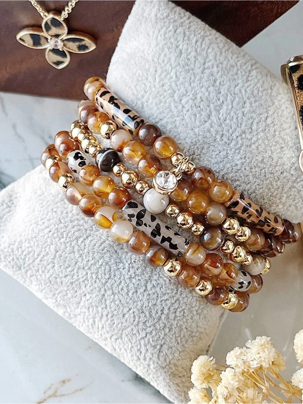 Park Lane Gold & Brown Beaded Stretch Bracelet Set